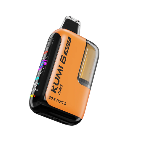Kumi 6 Scenic 50k Vape in Buns flavor featuring cinnamon roll and vanilla glaze