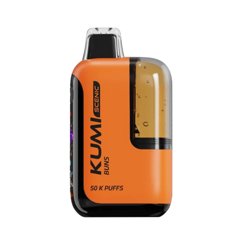 Kumi Scenic 50K Vape in Buns flavor with dessert-themed design and triple mesh coil icon