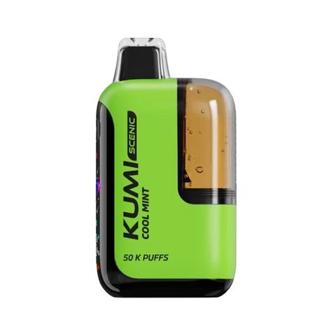 Kumi Scenic 50K Vape in Cool Mint flavor with icy blue tones and refreshing mint imagery