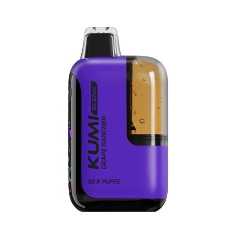 Kumi Scenic 50K Vape in Grape Rancher flavor featuring purple graphics and candy-style visuals
