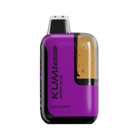 Kumi Scenic 50K Vape in Jammy Blue flavor with deep berry hues and bold 50,000 puff branding