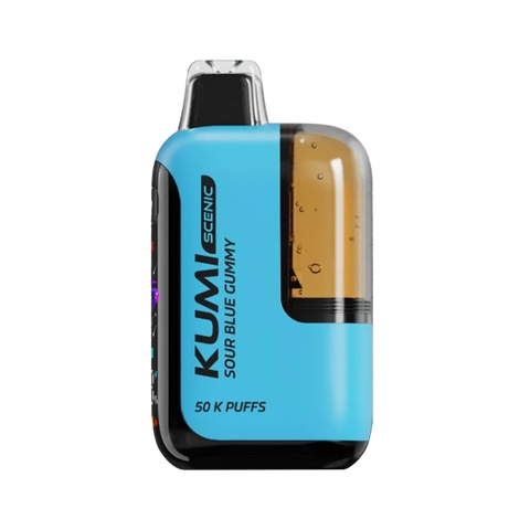 Kumi Scenic 50K Vape in Sour Blueberry Gummy flavor with tangy candy visuals and bold text