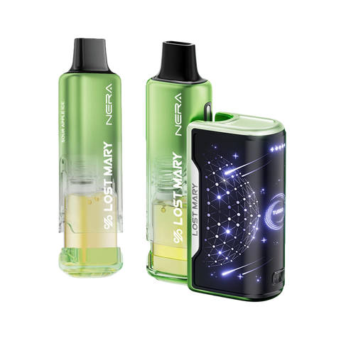 Sour Apple Ice Lost Mary NERA 70K disposable with USB-C, mesh coils, and 5% nicotine