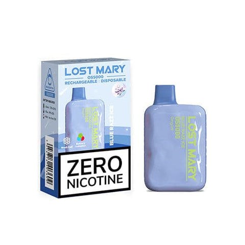 Experience the ultimate in refreshingly icy blue raspberry flavor with the Lost Mary OS5000 disposable zero nicotine vape - 5000 puffs of delicious Blue Razz Ice.