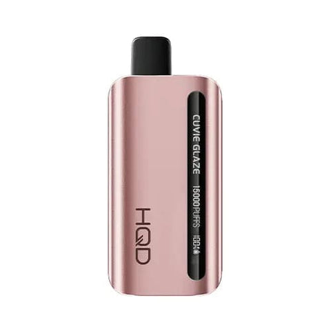 HQD Glaze 15000 Vape in silver light pink color with LED display showing battery and e-liquid percentage. The Lush Ice flavor offers a sophisticated and discreet design, featuring a 650mAh battery capacity, 7-12W power range, and mesh coil technology for a cool and invigorating watermelon-menthol vaping experience.