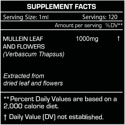 Supplement Facts for Herbify Mullein Extract – 1000mg mullein leaf and flower per 1ml serving