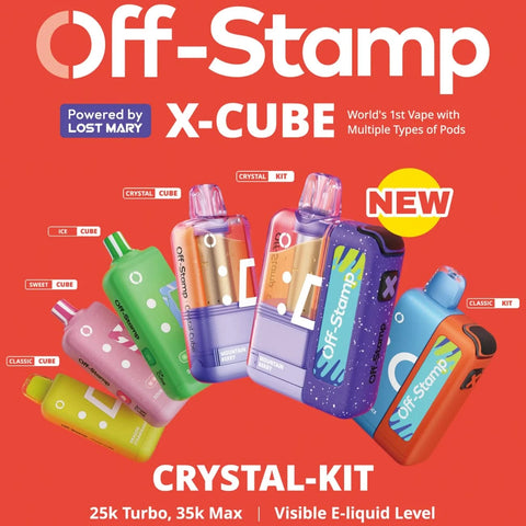 Off-Stamp X-Cube Crystal Kit 35k Disposable Vape with LED display and pod system