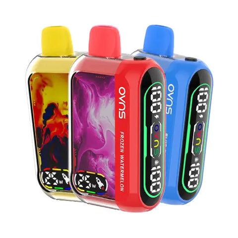 The OVNS Dream 25K Vape 10 Pack Bundle showcasing ten devices in different colors and flavors, highlighting the opportunity to create an expansive and diverse flavor collection while enjoying advanced features such as dual screens, adjustable airflow, and 25000 puffs per device.