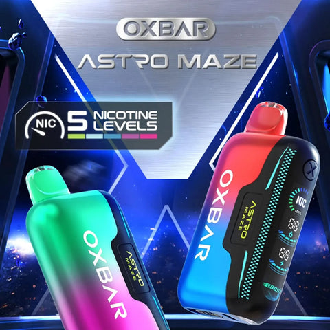 Oxbar Astro Maze 50K Disposable Vape – Front view of the device with RGB lights, compact design and high puff capacity