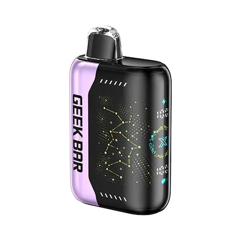 Front view of a pink lace Geek Bar Pulse X 25K vape device showcasing its innovative 3D curved screen, featuring the delightful Raspberry Peach Lime flavor.