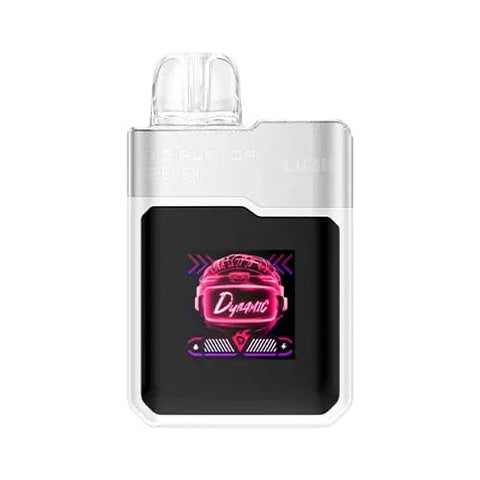 Front view of the futuristic pink Digiflavor Geek Bar Lush 20K Raspberry Zing disposable vaporizer showcasing its Cyberpunk-inspired design, large display screen, 820mAh battery, and dual mesh coil technology for a burst of zesty raspberry flavors in every puff.