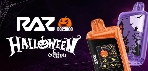 Two new RAZ DC25000 Halloween Edition disposable vapes mobile banner