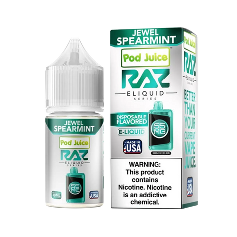 Jewel Spearmint vape juice – crisp spearmint menthol flavor in RAZ x Pod Juice Synthetic Salt 30ml