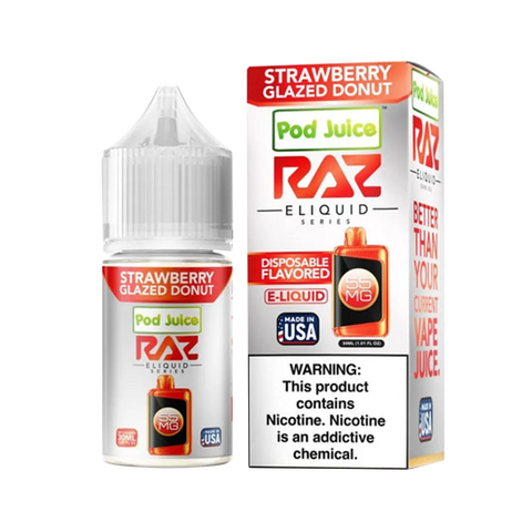 Strawberry Glazed Donut bottle – dessert e-liquid with fresh donut and strawberry glaze flavor from RAZ x Pod Juice 30ml