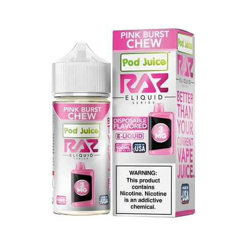 RAZ x Pod Juice Pink Burst Chew 100ml - Fruity pink candy chew e-liquid