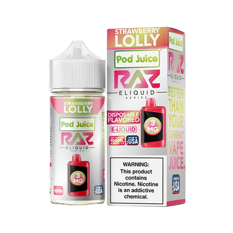 RAZ x Pod Juice Strawberry Lolly 100ml - Sweet strawberry lollipop synthetic vape juice