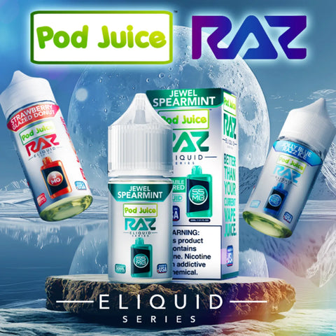 RAZ x Pod Juice Synthetic Salt 100ml - Premium synthetic nicotine vape juice with bold candy and fruit flavors