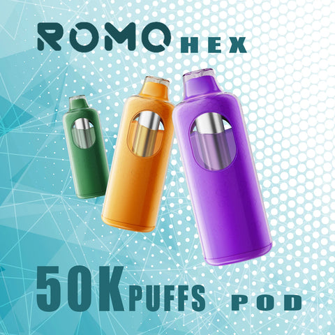 Romo Hex 50K Pod Disposable Vape with 50K puffs and 12mL prefilled e-liquid