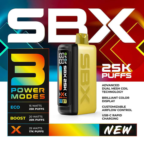 SBX 25K Disposable Vape with digital display and 25K puffs
