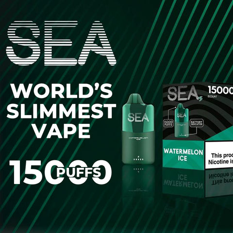 SEA Vape 15000 Puffs – World’s slimmest disposable vape with Watermelon Ice flavor and battery indicator.