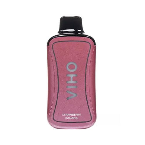 Front view of the ergonomic VIHO Supercharge 20K disposable vape in the luscious Strawberry Banana flavor, showcasing a beautiful dark pink design. This cutting-edge device delivers an impressive 20,000+ puffs and features a substantial 21mL pre-filled e-liquid capacity for extended vaping pleasure.