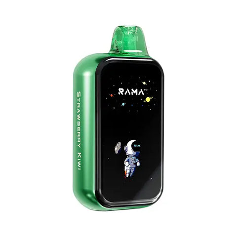Front view of a Crayola forest green Rama TL 16000 Vape in Strawberry Kiwi flavor, showcasing a modern, sleek design with a large, transparent screen that prominently displays essential vaping information for effortless performance management and customization.