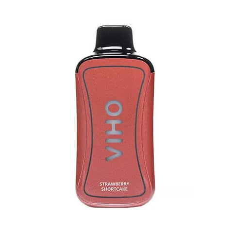 Front view of the ergonomic VIHO Supercharge 20K disposable vape in the delightful Strawberry Shortcake flavor, showcasing a beautiful Apple Blossom design. 