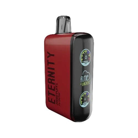 Front view of the Strawberry Watermelon Fume Eternity 20000 Disposable Vape, showcasing its sleek dark red design, emblematic of its rich and refreshing fruit flavor, enhanced with advanced vaping technology including a 700mAh battery for extended use.