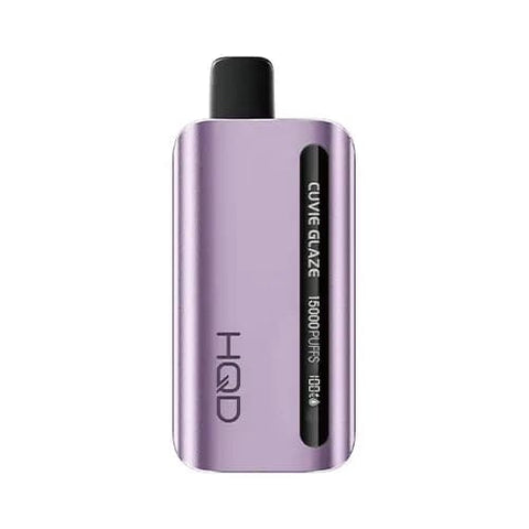 HQD Glaze 15000 Vape in silver light purple color with LED display showing battery and e-liquid percentage. The Triple Berry flavor offers a sophisticated and discreet design, featuring a 650mAh battery capacity, 7-12W power range, and mesh coil technology for a tantalizing and aromatic berry vaping experience.
