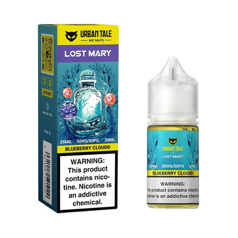 Urban Tale Nicotine Salt Vape Juice 30ml - Lost Mary Collaboration bottle with packaging box Blueberry Clouds flavor