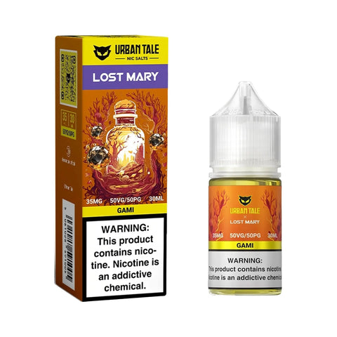 Urban Tale Nicotine Salt Vape Juice 30ml - Lost Mary Collaboration bottle with packaging box  Gami flavor