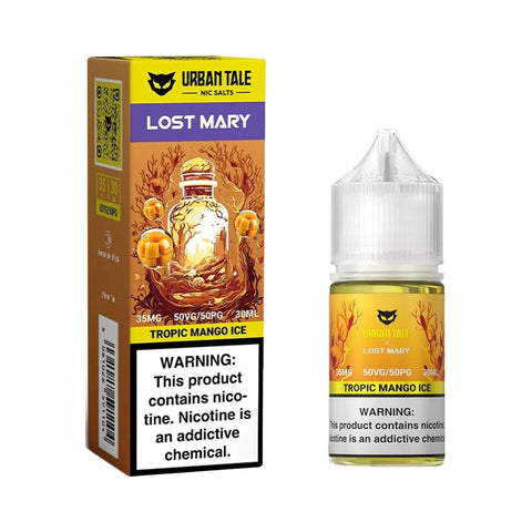 Urban Tale Nicotine Salt Vape Juice 30ml - Lost Mary Collaboration bottle with packaging box Tropic Mango Ice flavor