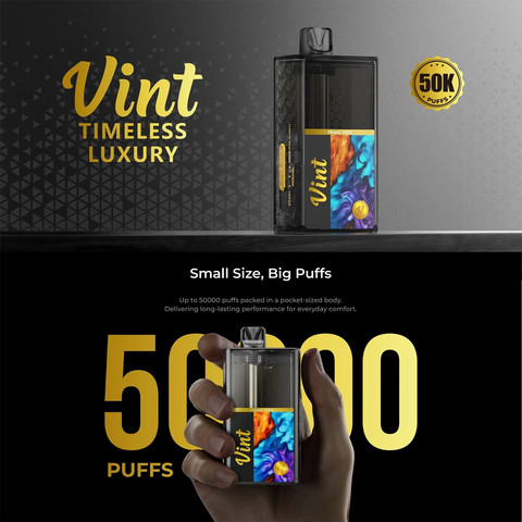 Vint 50K Puffs Disposable Vape with Clear Tank and Digital Battery Display – USB-C Rechargeable, Dual Mode