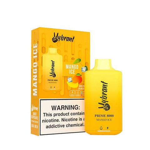 Yellow Vybrant Prime 8000 Disposable Vape device and box
