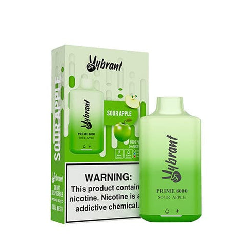 Green Device and packaging of Vybrant Prime 8000 Disposable Vape Sour apple flavor