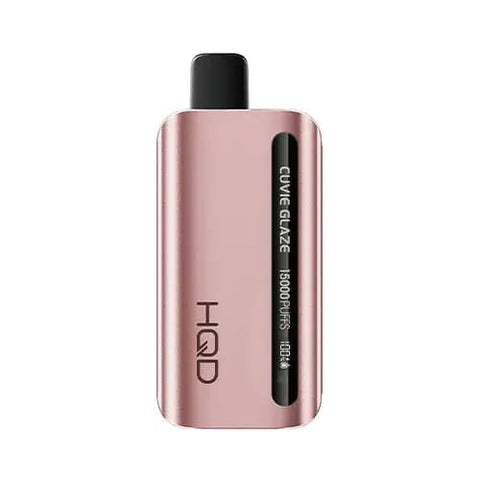 HQD Glaze 15000 Vape in silver light pink color with LED display showing battery and e-liquid percentage. The Watermelon Nana Ice flavor offers a sophisticated and discreet design, featuring a 7-12W power range, 1.3 ohm resistance, and mesh coil technology for a refreshing and fruity watermelon-banana-menthol vaping experience.