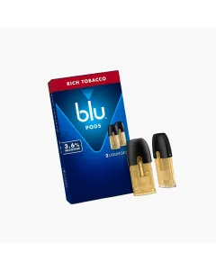 blu Pods Rich Tobacco 3.6% nicotine 2-pack liquidpods with blue retail box and gold pods
