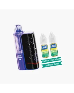 JNR Stellarc 100K vape kit with purple device and two e-liquid bottles included for refill system