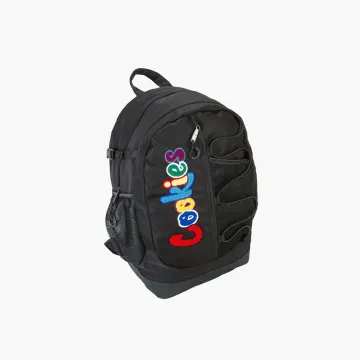 Cookies The Bungee smell proof backpack in black with multicolor chenille logo and bungee cord