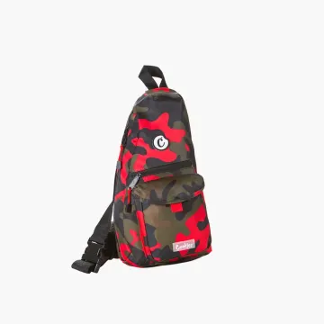 Cookies Traveler smell proof crossbody sling bag, red camo with rubber C logo patch
