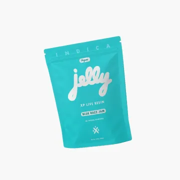 Jelly D9XP Live Resin Delta-9 gummies in Blue Razz Jam flavor, vegan 40 count bag with 25mg per piece