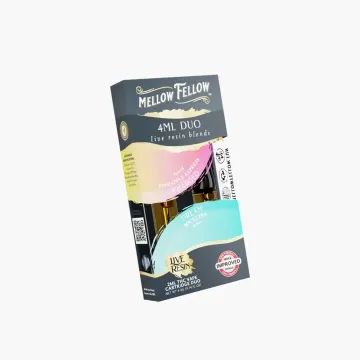 Mellow Fellow 4ML Duo live resin THC vape cartridge pack with Pineapple Express Charged hybrid and Dream MK Ultra indica