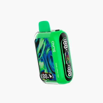 OVNS Dream 25K disposable vape Sour Apple Pop flavor with dual screen display, adjustable airflow, 25,000 puffs, dual mesh coil rechargeable device.