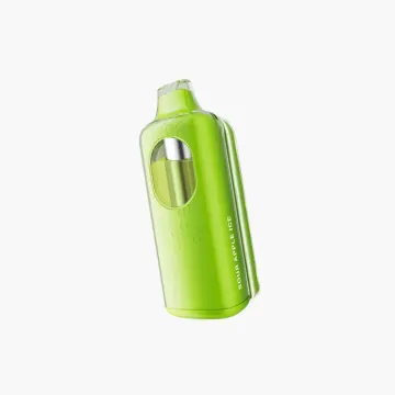 Romo Hex 50K disposable vape kit in Sour Apple Ice colorway with compact curved design, visible e-liquid window, integrated mouthpiece, and modular pod plus power bank system