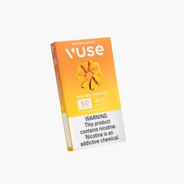 Vuse Alto Original Series Golden Tobacco pods 5.0% nicotine, orange 4-pack box with nicotine warning