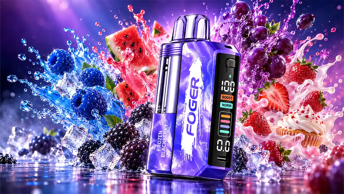 Best Foger vape flavors 2026 ranked — Foger Switch Pro with Blue Razz Ice, Watermelon Ice, Sour Grape, and Strawberry Cupcake