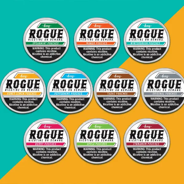 Rogue nicotine pouches 20 per can 11 flavors tobacco-free USA made