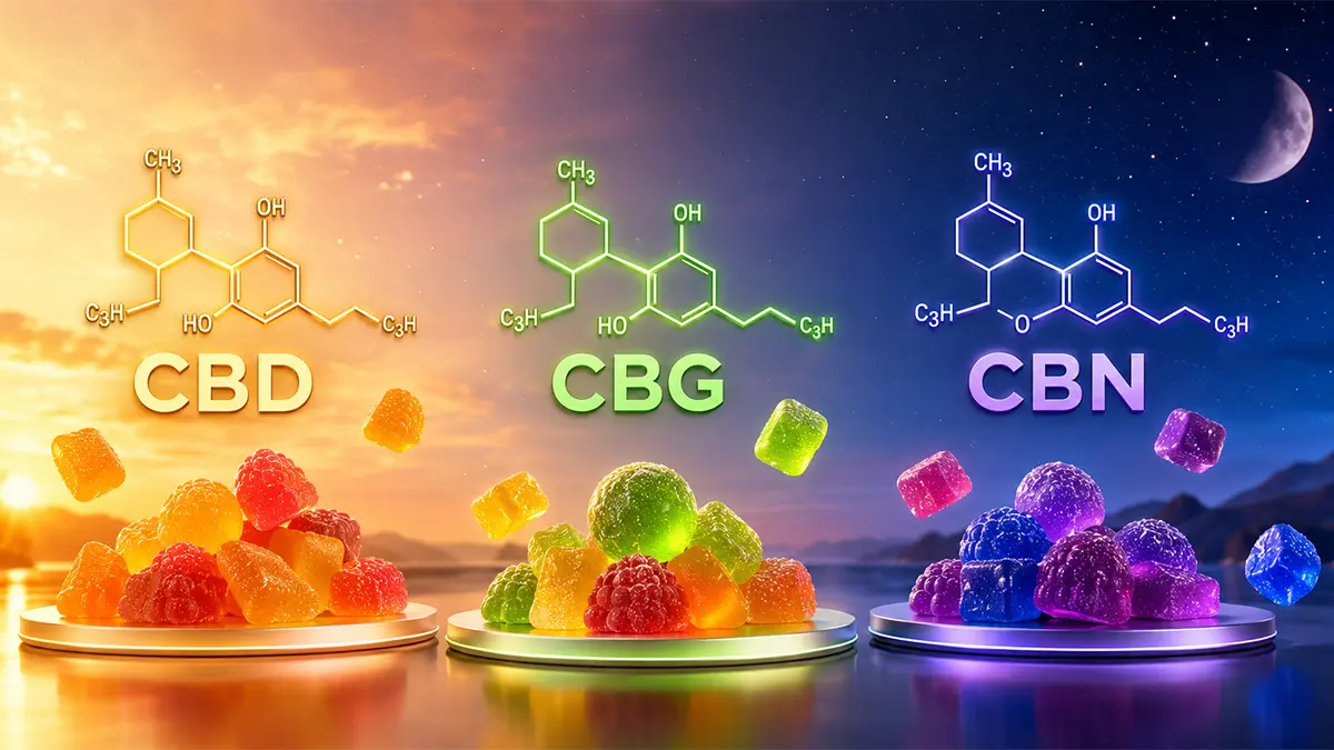 CBD, CBG, and CBN cannabinoids compared with Jelly functional gummies