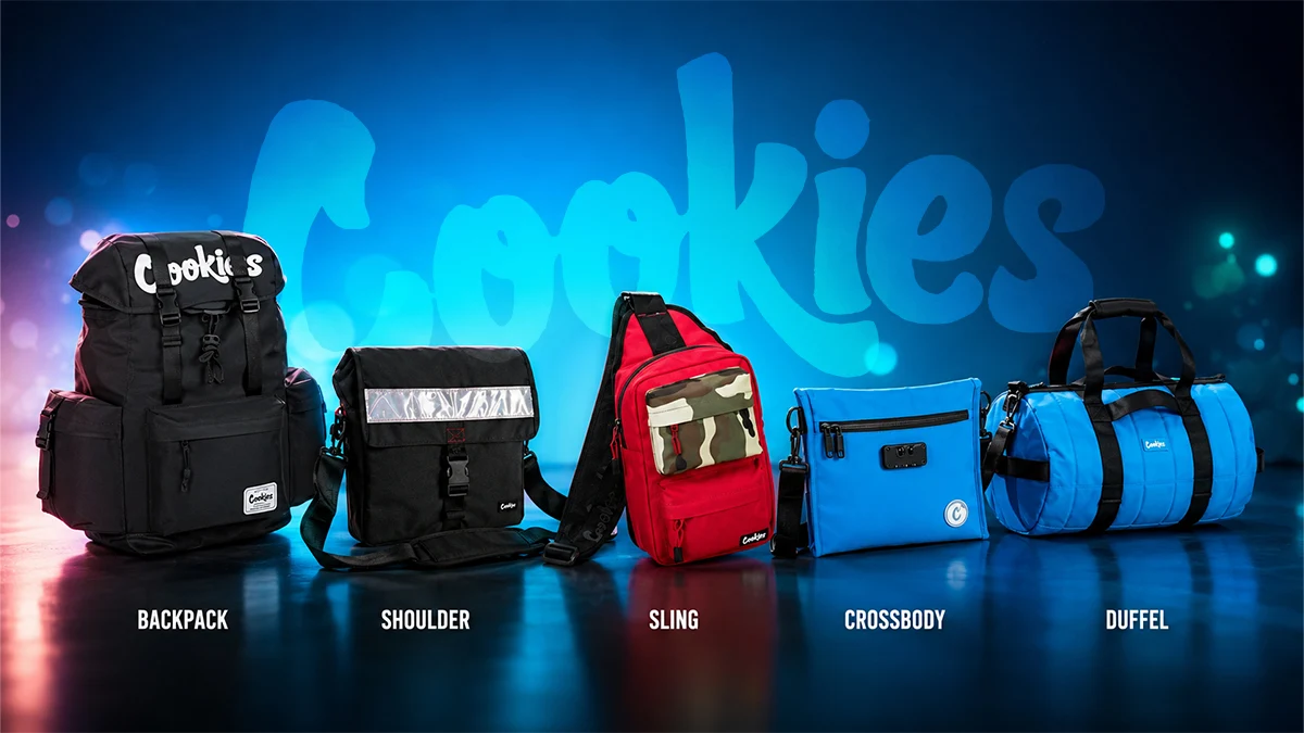 Cookies bag styles compared: backpack, shoulder, sling, crossbody, and duffel