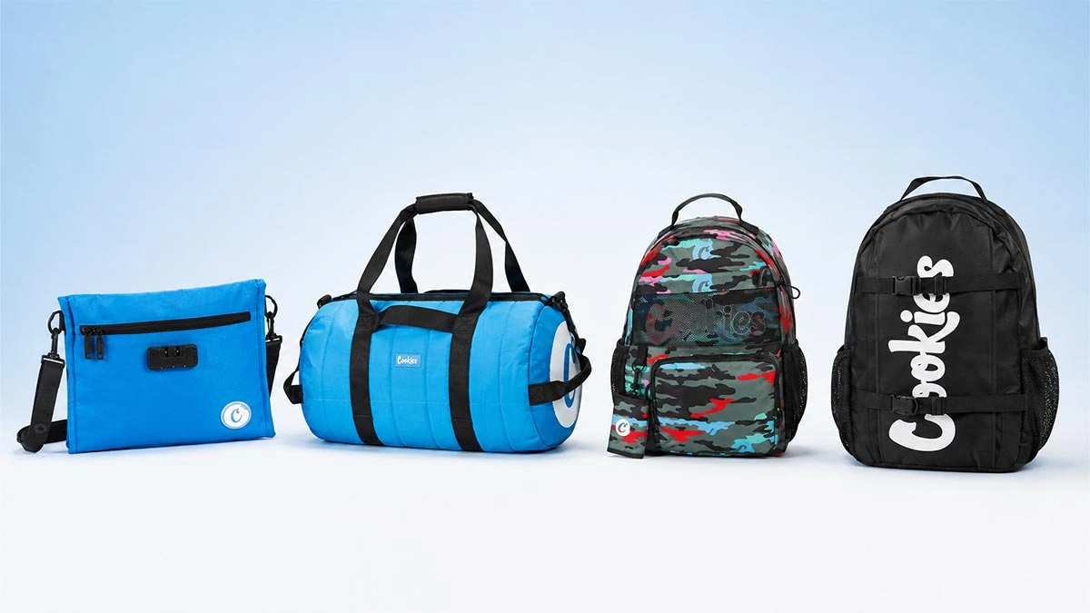 Cookies SF smell-proof bags lineup: backpack, sling, and shoulder bag